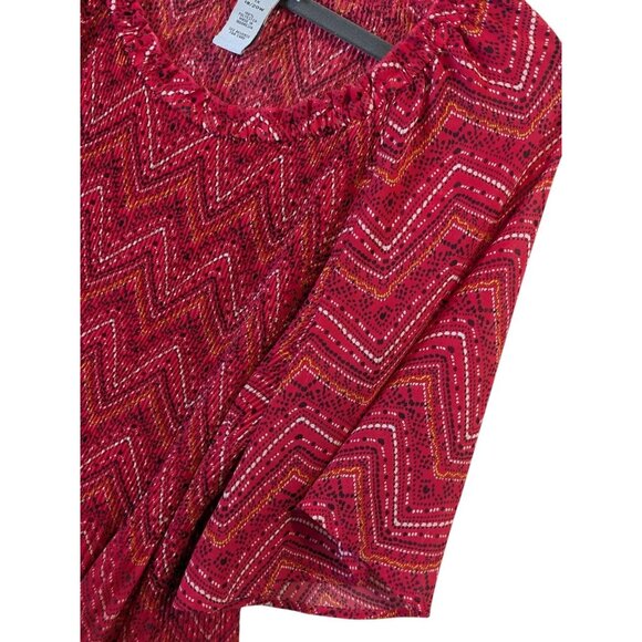 Catherines Top Women Plus sz 1X Artsy Pleated Sheer Stretch Boho Career Western - Picture 4 of 12